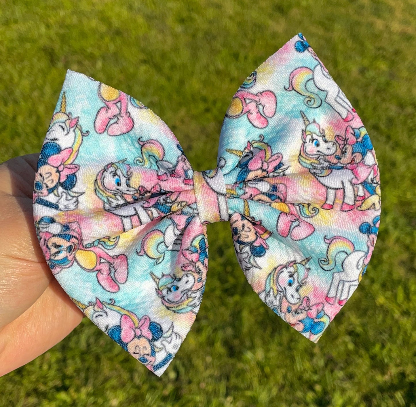 Mouse Girl Unicorn Watercolor Fabric Bow