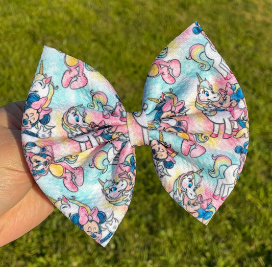 Mouse Girl Unicorn Watercolor Fabric Bow