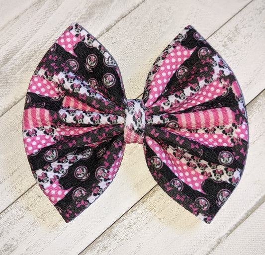 Hot Pink Mouse Girl Brushstrokes Fabric Bow