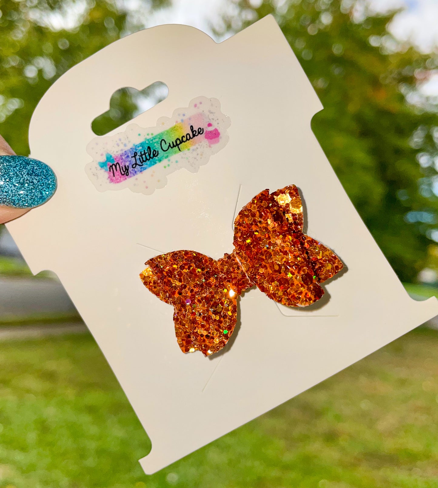 Pumpkin Orange Holo Glitter Bitty Bow