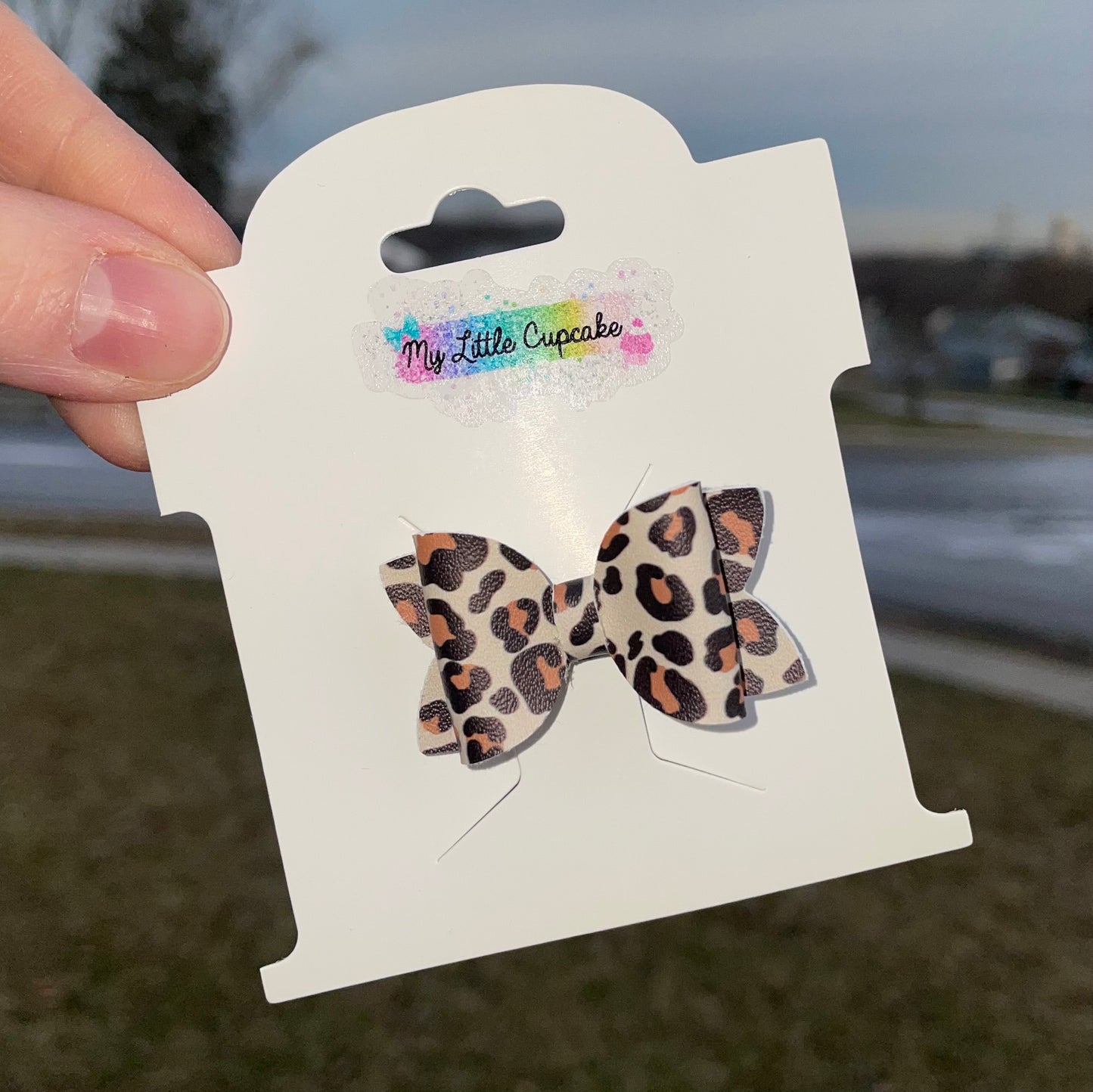 Taupe Leopard Bitty Bow