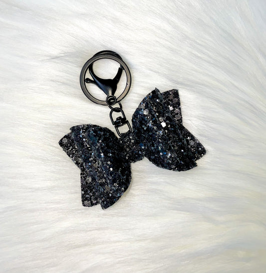 Gunmetal Black Glitter Bow Keychain