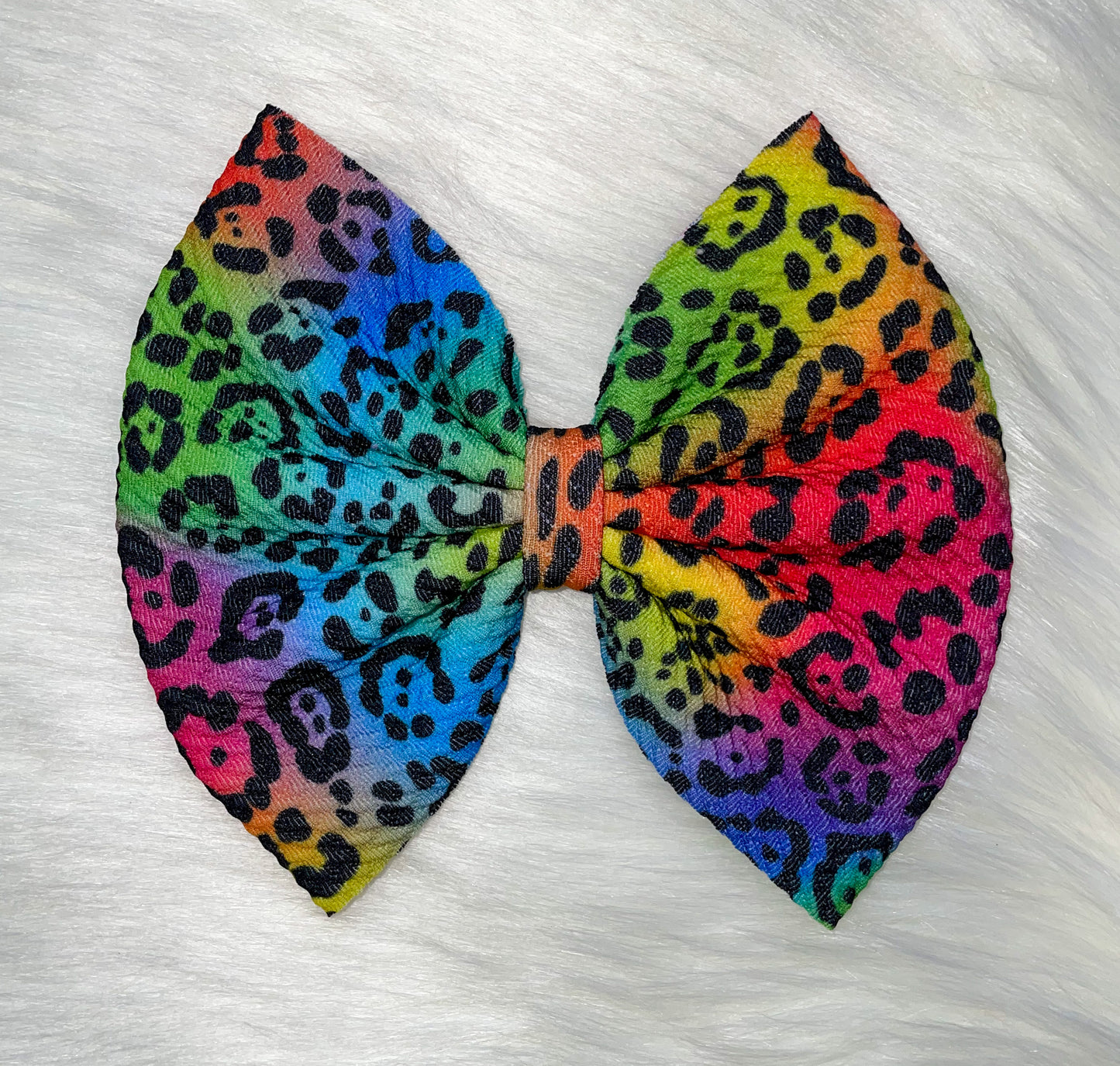 Rainbow Cheetah Fabric Bow