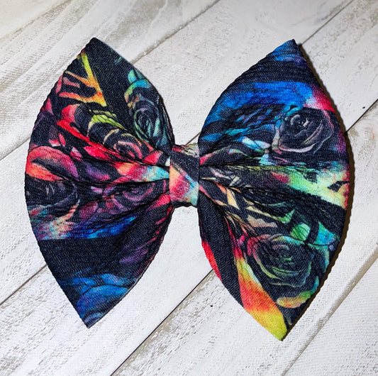 Rainbow Rose Fabric Bow