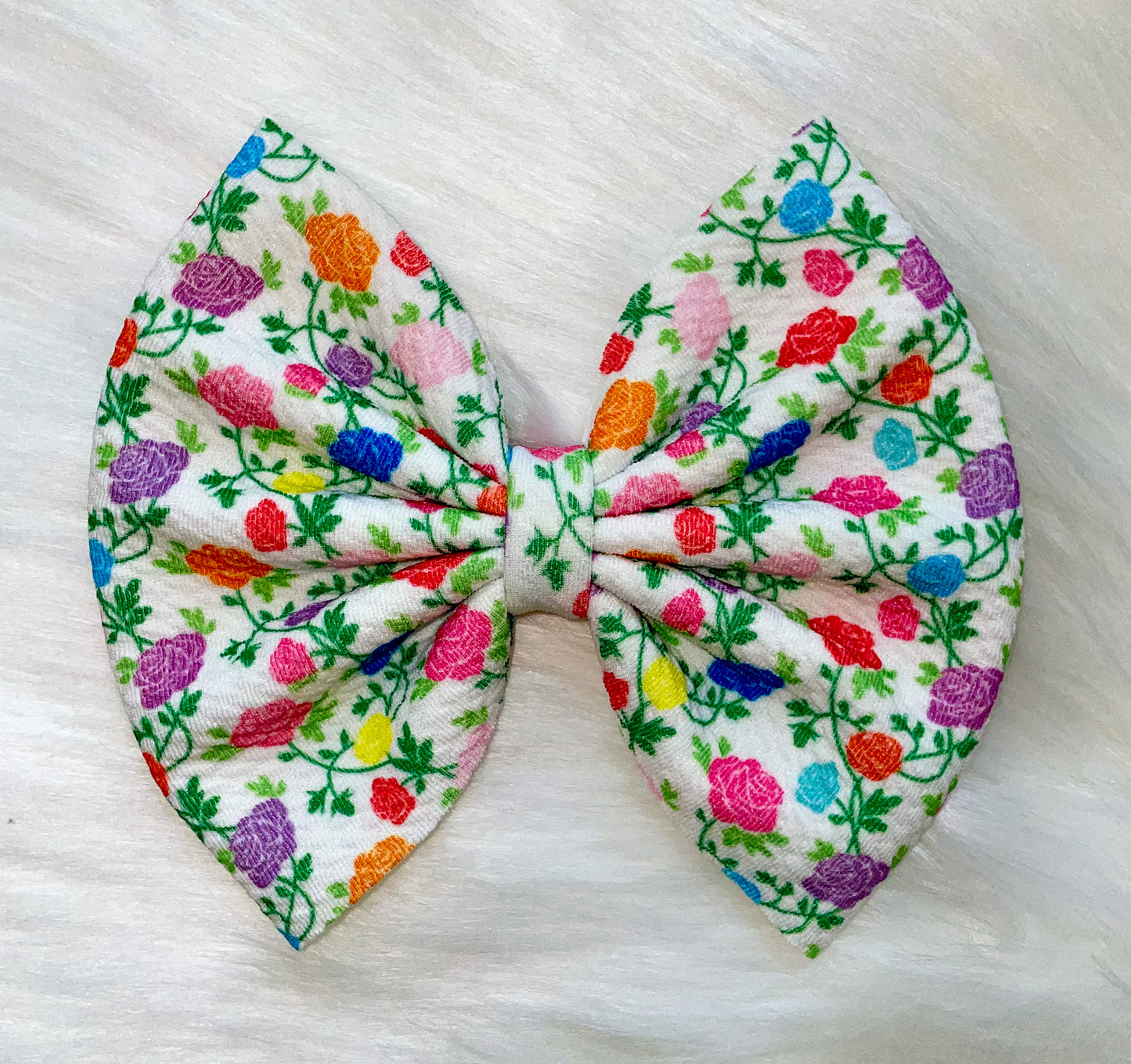 Rainbow Roses Fabric Bow