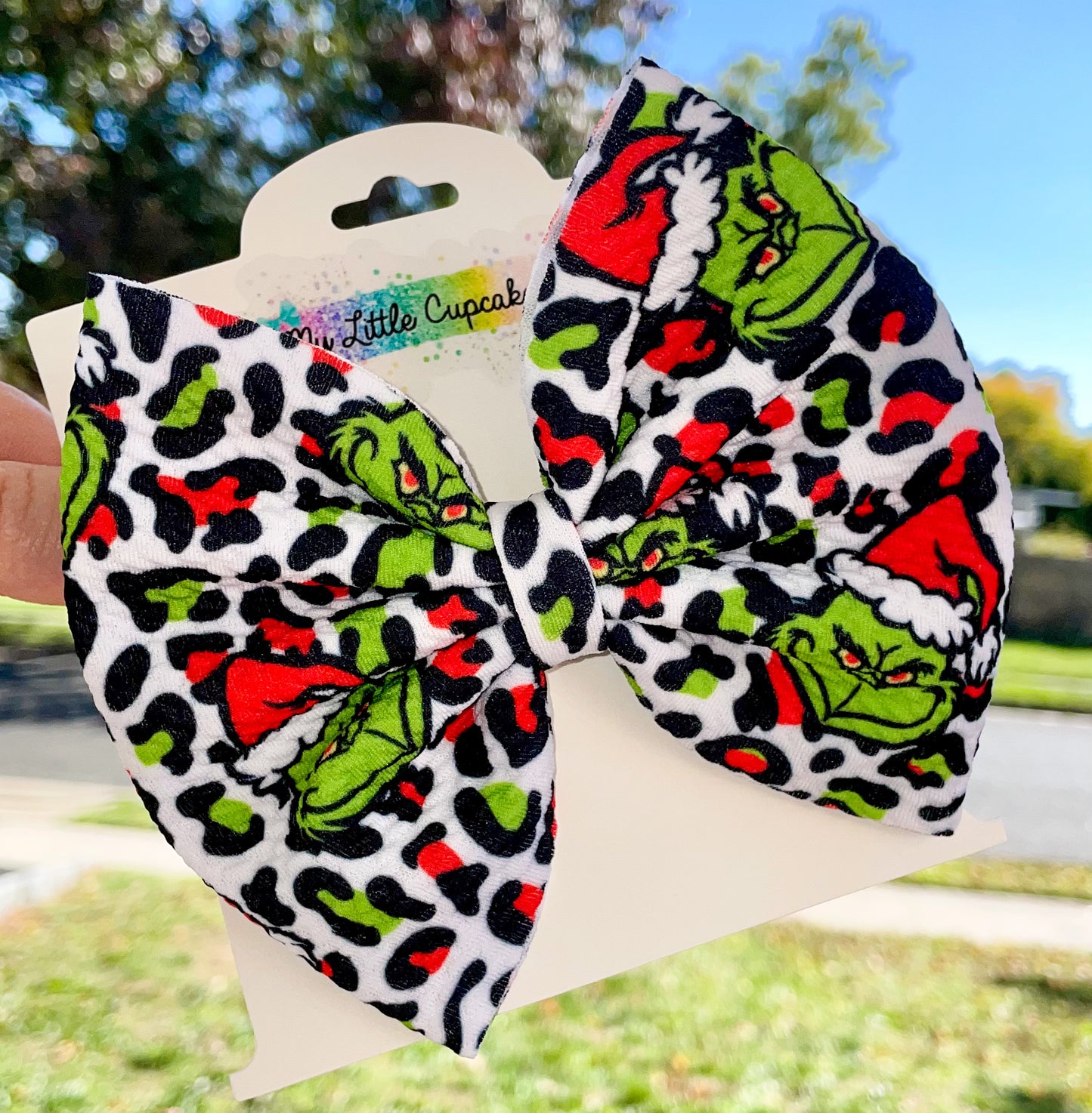 Mean One Red Leopard Fabric Bow