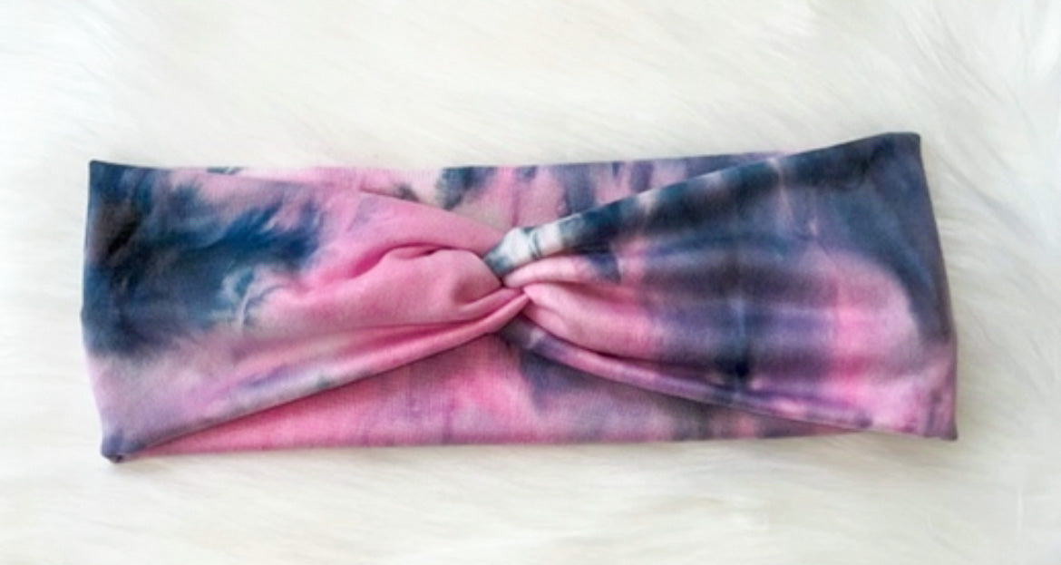 Mama & Minis Pink & Black Tie Dye Headband