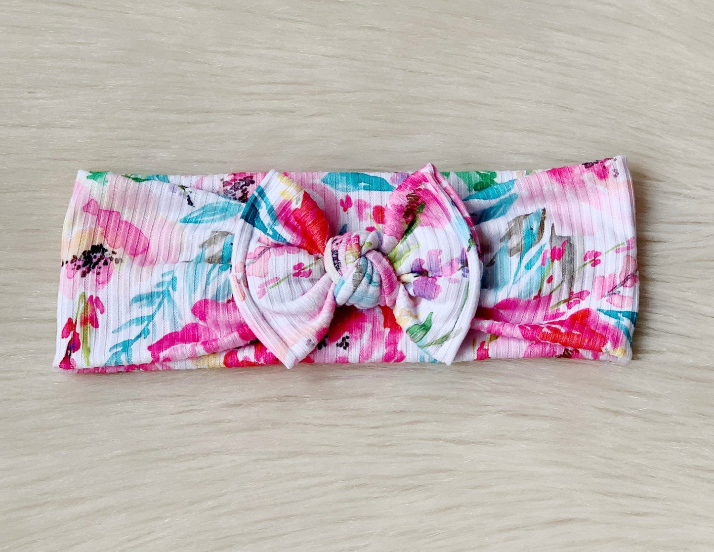 Pink Floral Knot Bow Headband