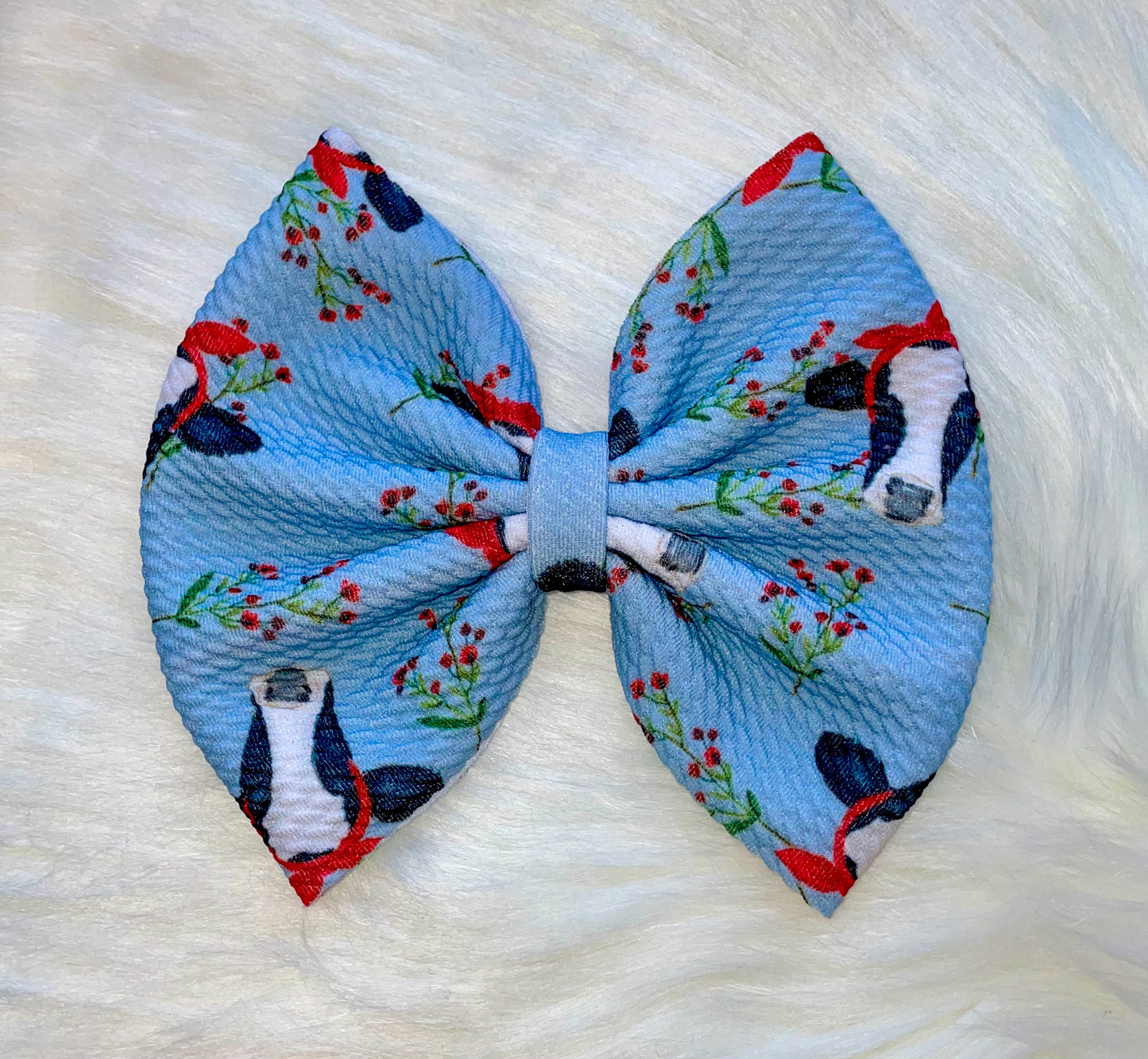 Floral Cow Fabric Bow