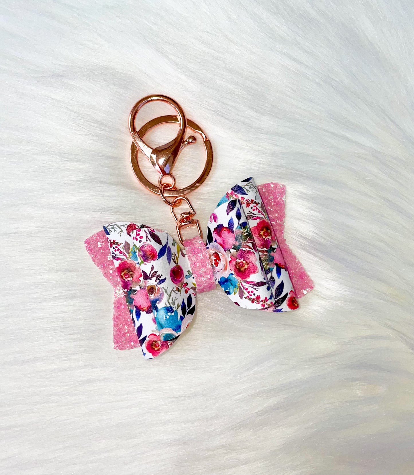 Blush Floral Bow Keychain