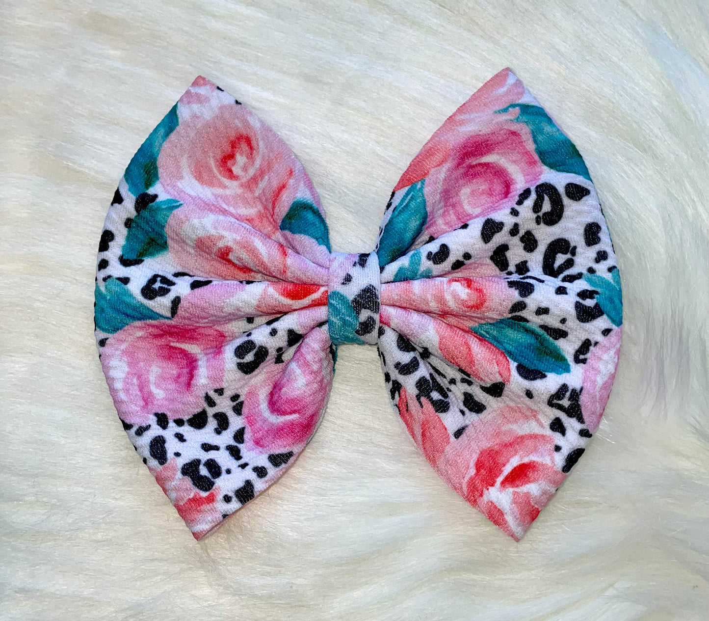 Roses & Leopard Fabric Bow