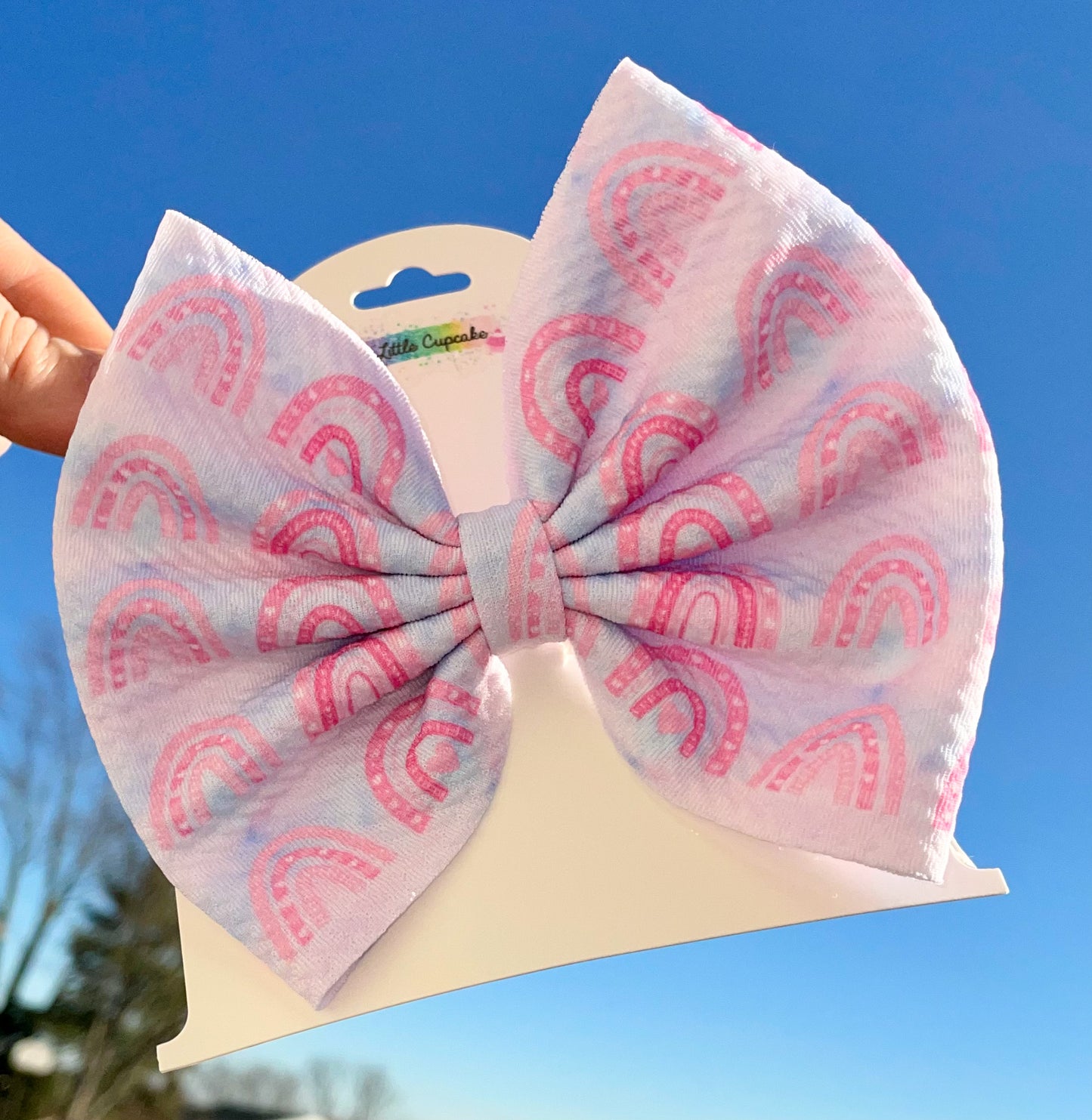 Pink Rainbows in the Clouds Fabric Bow